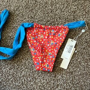 Frankie's Bikinis Red and Blue Floral Bikini Bottom